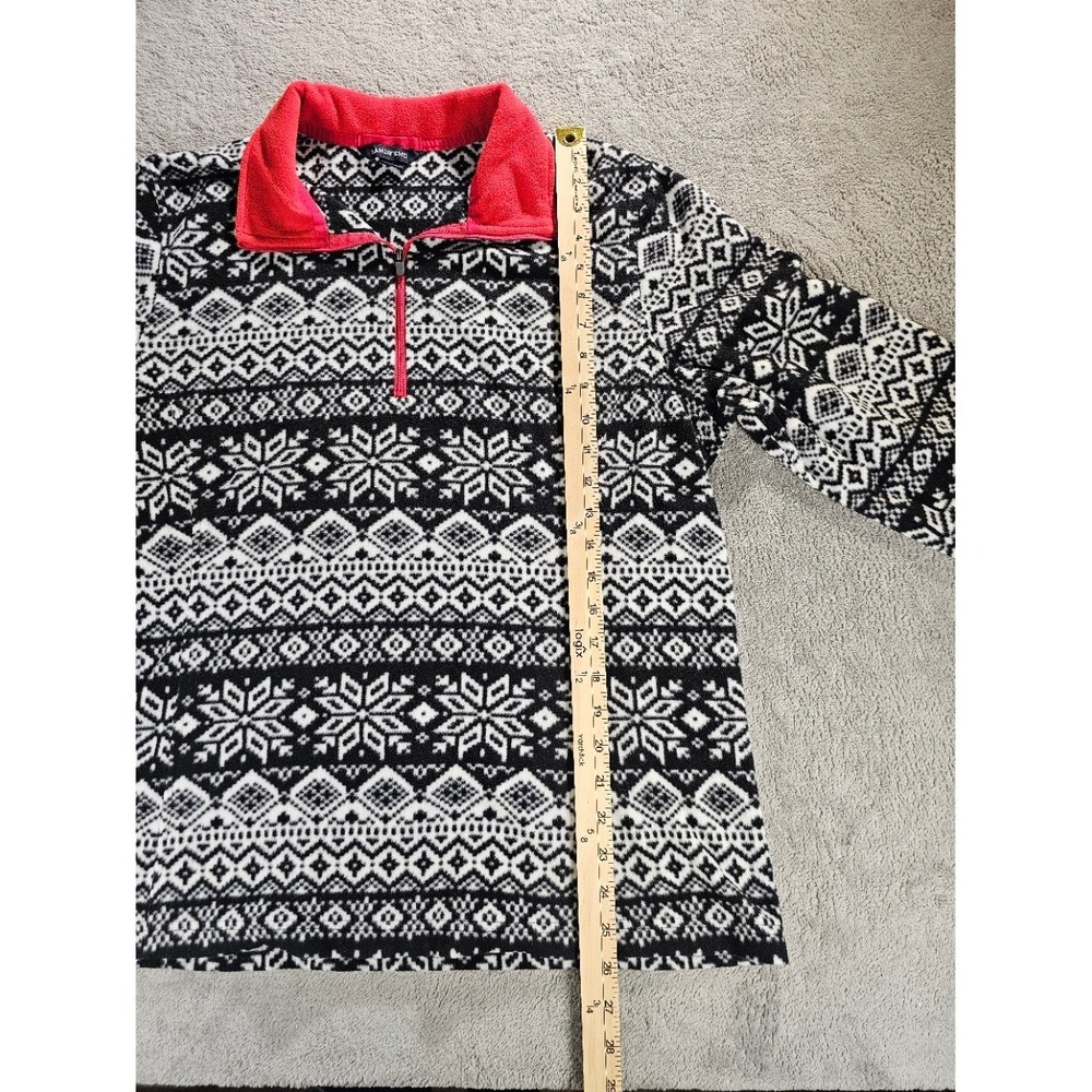 Lands End Womens Fleece Quarter Zip‎ Pullover Black White Fair Isle Snowflake L - Picture 3 of 10